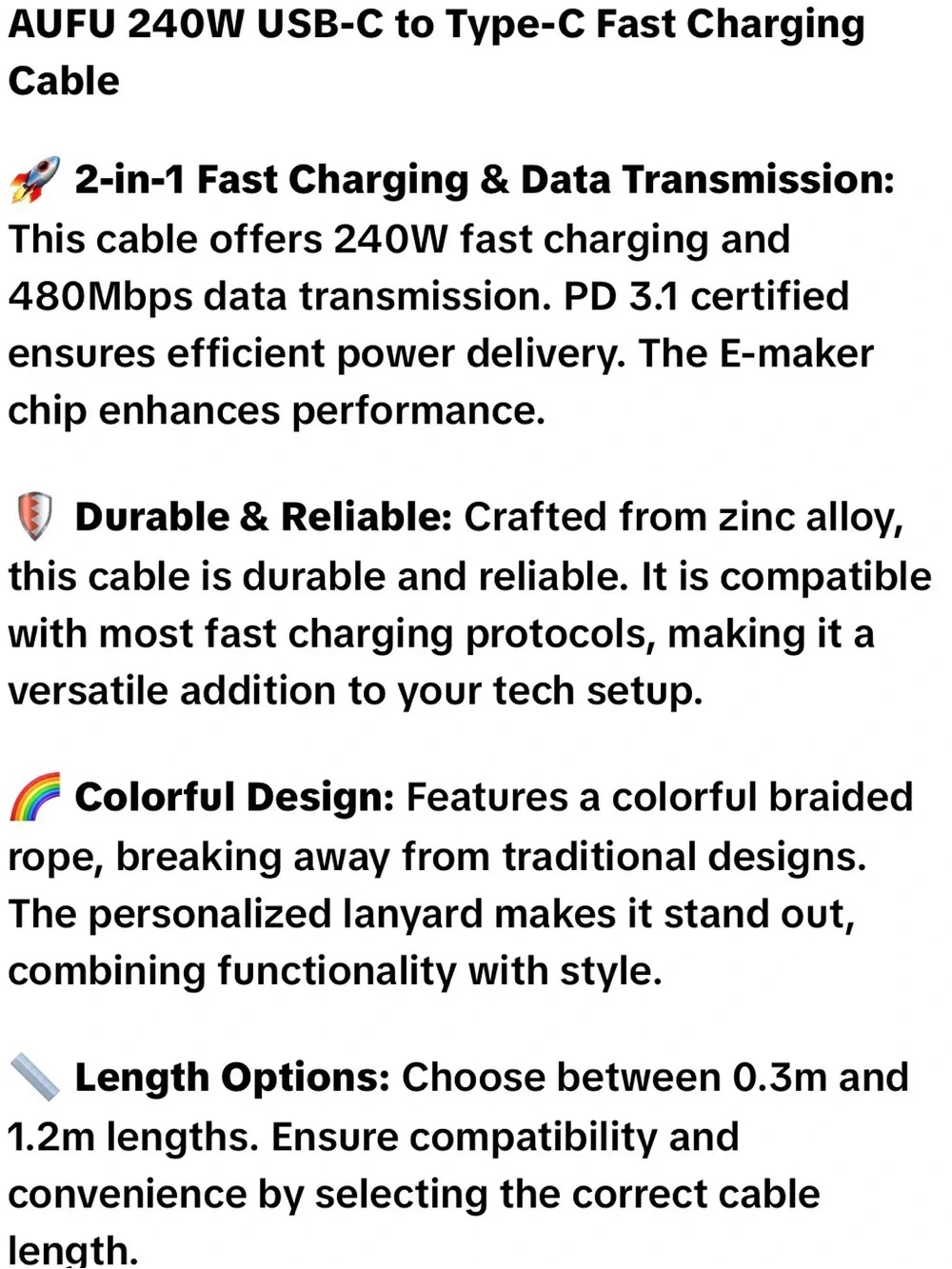 Braided USB-C to USB-C 40W Fast Charging Cable - Pink Blue